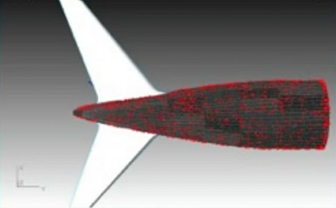 Aircraft tail section with dense red defect cluster overlay